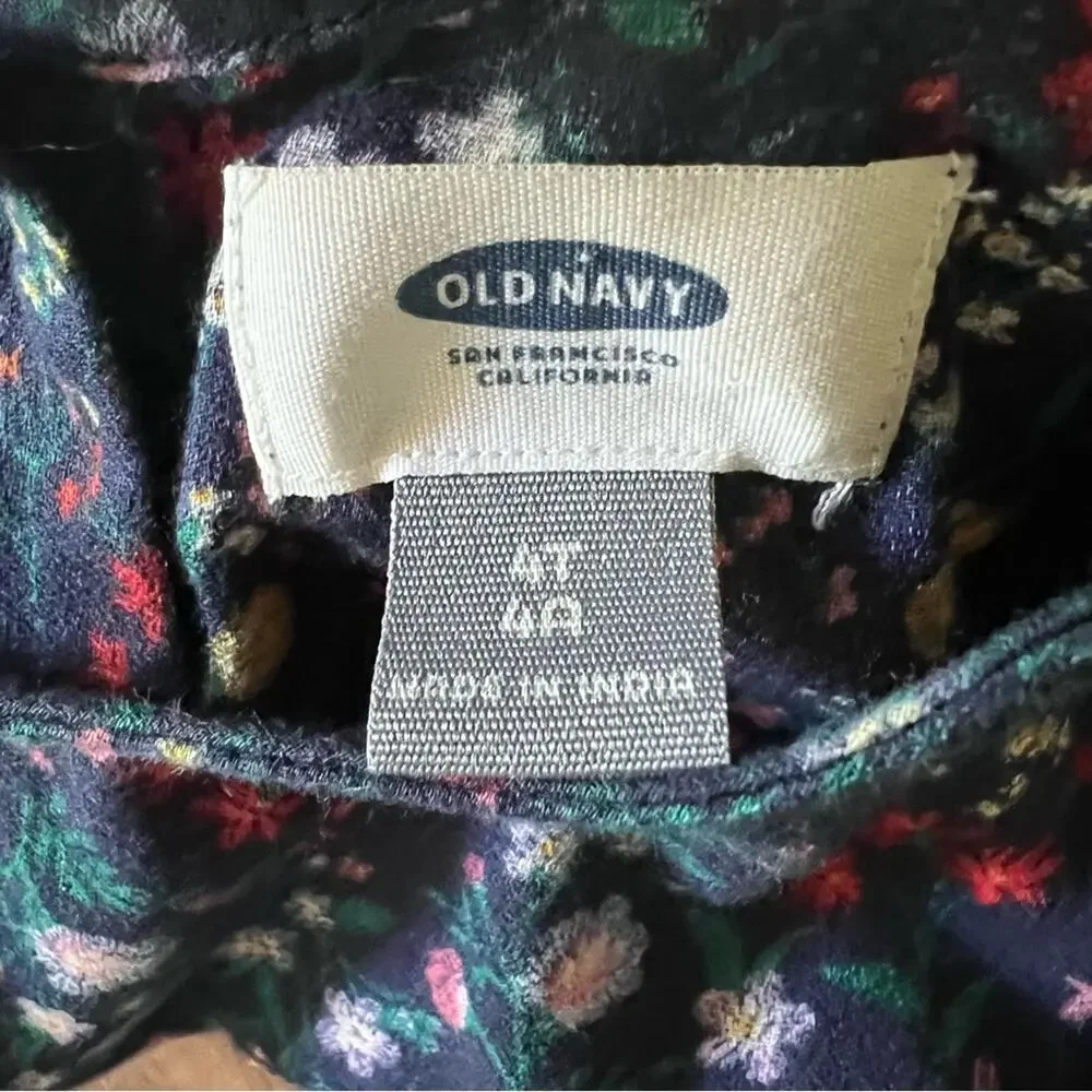 🌵3/$20 Old Navy Floral Top Girls 4T Navy Blue Cotton Short Flare Sleeve